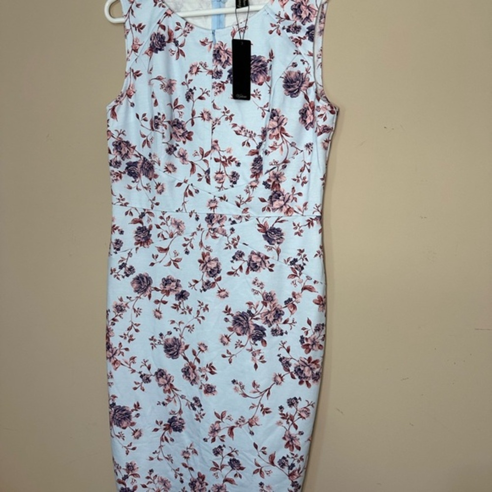 Blue floral sleeveless dress NWT XXL measurements in photos front back zipper